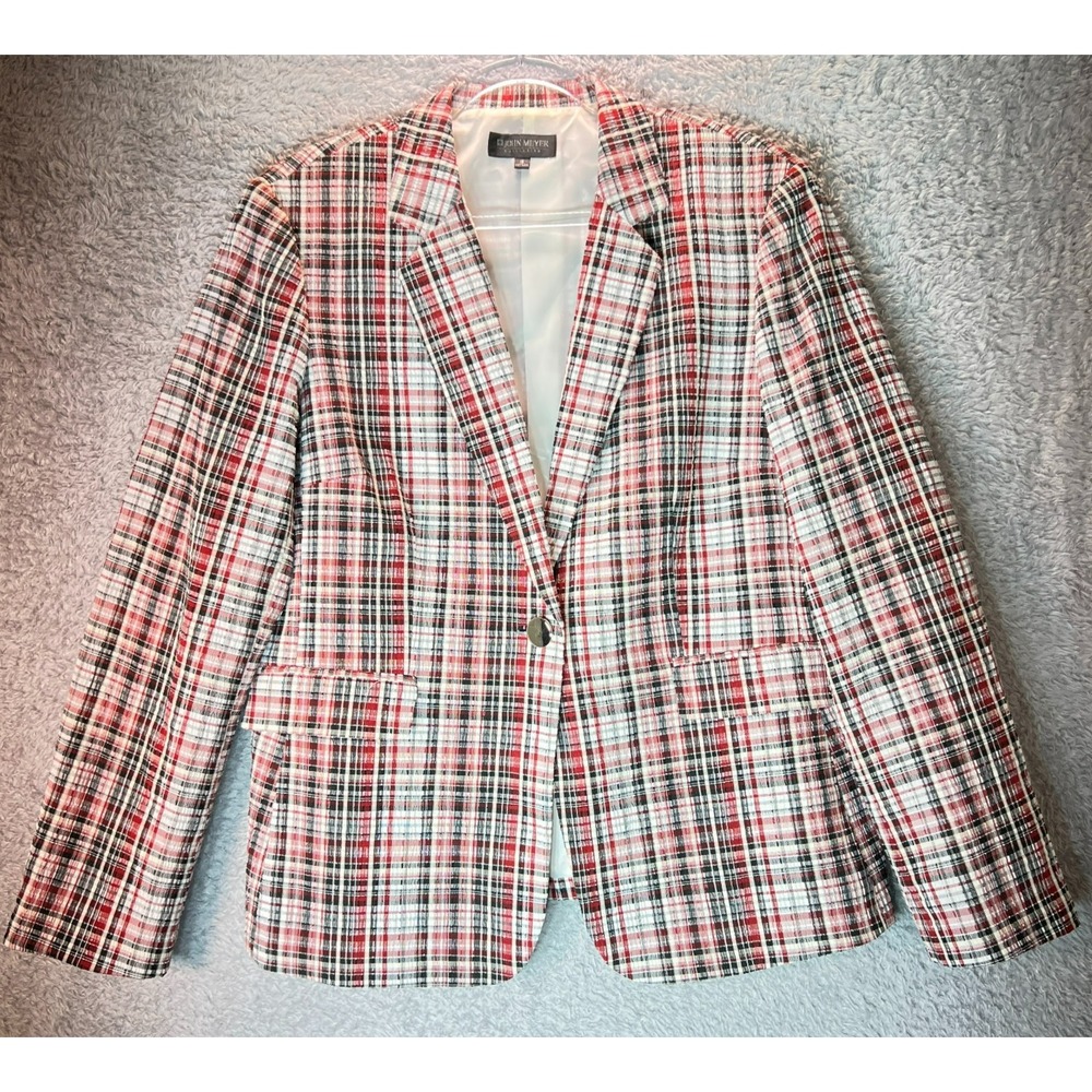 John Meyer Collection Lined Blazer 16 Preppy Career Red White BlueJacket Pocket
